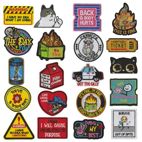 20 Stück Funny MEME Patches zum Aufbügeln,Spaß Flicken Bügelflicken Stickerei Textilien Nähen Applikation für Hut Rucksäcke Taschen Jacken Kleidung Hosen Mütze Schuhe T-Shirt Jeans