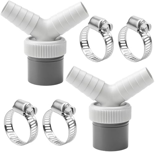 Waschmaschine Abfluss Adapter 6-in-1 Set, Doppelanschluss für Waschmaschine und Geschirrspüler, Y-Adapter mit 19-24 mm Anschluss, Platzsparende Lösung für kleine Waschküchen