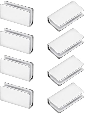 sourcing map 8Pcs 1.6 Magnetic Latch Clamp, Steel Glass Cabinet Clip, Metal Rectangular Adjustable Frameless Glass Clamp for Cabinet, Glass Door, Wardrobe, Silver