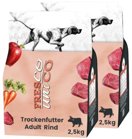 FRESCO Dog Unico Rind 5kg | Hundefutter trocken getreidefrei | 67% Frischfleisch, Monoprotein, hohe Verträglichkeit | Gesundes Adult Trockenfutter für Hunde sensitiv | 2,5kg Doppelpack