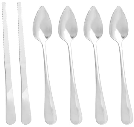 6pcs Serrated Grapefruit Spoon and Knife Set, Stainless Steel Citrus Eating Utensils for Grapefruit Lemon Kiwi Melon Lime Pitaya, Ergonomic Handle, Easy Fruit Scooping and Cutting (Silver)