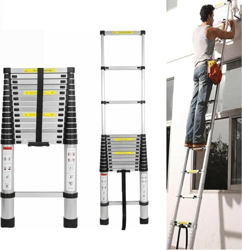5M Aluminium Telescopic Ladder 16.5FT Multi-Purpose Folding Telescoping Ladder Foldable Ladder Extension Ladder Extendable Portable Loft Ladder Lightweight for Outdoor Indoor Work, 330lb Capacity
