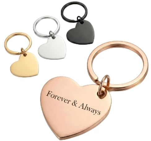 Loranell Personalised Keyring, Custom Engraved Steel Heart, Rose Gold