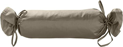Mako Satin Baumwoll Nackenrollen-Hülle 15x40 - Kissenrollenbezug mit Verschlussbändern aus 100% Baumwolle - Nackenrolle Überzug einfarbig Braun - Made in EU