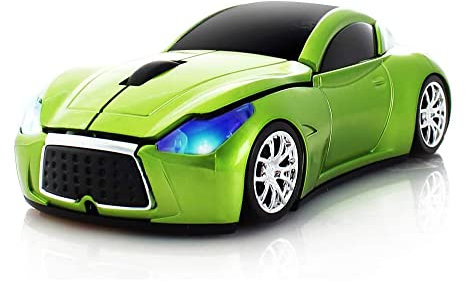 Aikchi Mouse senza fili per auto sportiva, mouse ottico wireless per computer desktop e laptop, mouse ottico da 2,4 GHz per YFND (verde)