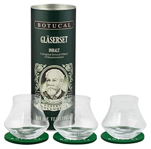 Botucal | Geschenkdose | 3er Glas-Set | Gravierte Botucal Tumbler | Mit Untersetzern |für Botucal Liebhaber