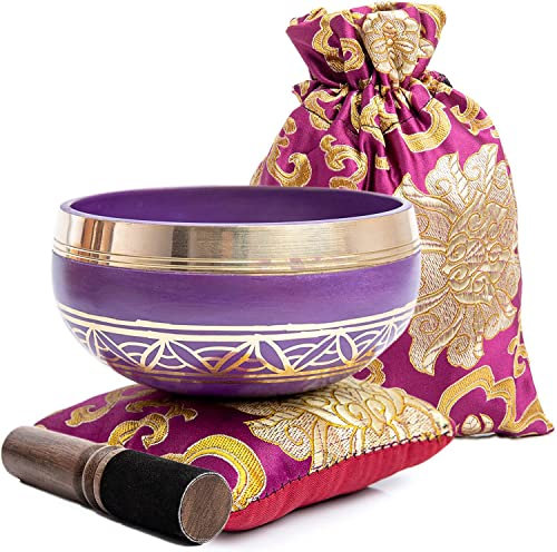 Tibetische Klangschalen-Set – einfach zu spielen für Anfänger – authentische handgemachte Achtsamkeit, Meditation, ganzheitlicher Klang, 7 Chakra-Heilungsgeschenk von Himalayaar (Violett)