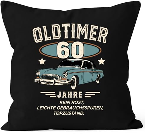 MoonWorks® Kissen-Bezug Geburtstag Oldtimer Auto Vintage Style Retro Look Geschenk für Männer Schwarz 40cm x 40cm