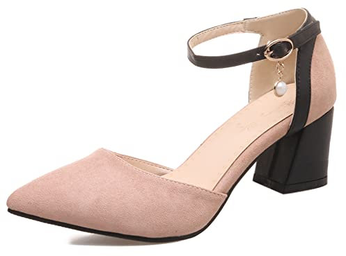 Bviennic Donna Appuntito Estate Con Cinturino Alla Caviglia Tacco A Blocco Sandali Eleganti Serata Moda Closed Toe Vestito Prom Scarpe Rosa/5Cm Numero 38 Eu-39Cn