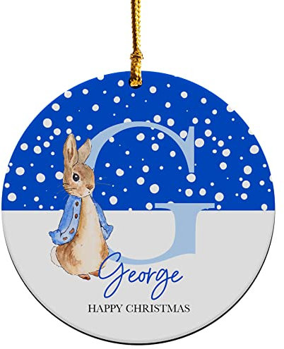 Personalised Christmas Bauble For Boys Girls Initial Name Wooden Xmas Tree Decoration Hanging Round Ornament Keepsake Kids Gifts Decorations (Blue)