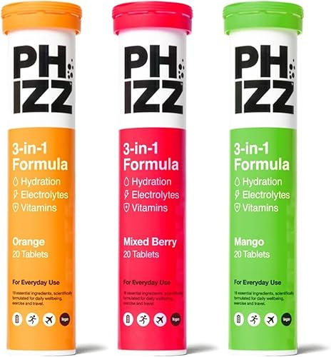 Phizz Electrolytes, Multivitamin & Hydration Tablets - 60 Effervescent Rehydration Electrolyte Tablets - 18 Vitamins & Minerals, Vitamin C, Vegan & Low Calorie