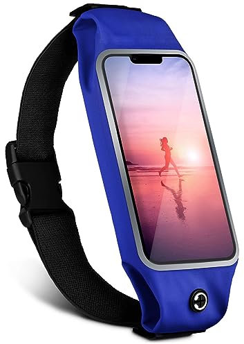 moex Handy Laufgürtel für iPhone 15 Lauftasche Jogging Tasche Wasserdicht, Running Belt Touch Fenster leicht, Laufgurt Handytasche zum Joggen Bauchtasche Sport, Blau