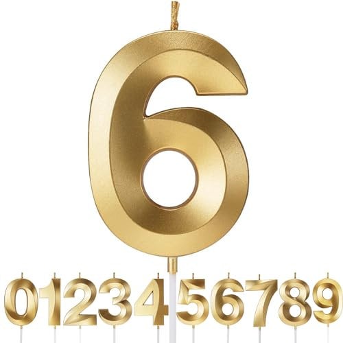 Birthday Candles Number Candles Age Year for Cakes Happy Birthday 3D Designed Wedding Anniversary Party Cake Topper Decorations (Gold, 6)