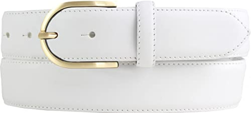 BELTINGER Hochwertiger Damengürtel aus Vollrindleder mit goldener Gürtelschließe 3,5 cm | Bombierter Ledergürtel Damen 35mm | Damen-Gürtel made in Italy | Weiß 80cm