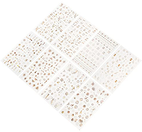 POPETPOP 8 Blätter Nagelkunstaufkleber Rentier-Nagel-Aufkleber Nagel Charms Winteraufkleber Weihnachts-Maniküre-Aufkleber Weihnachtsnagelabziehbilder Elch Nagelaufkleber Applikationen Weiß