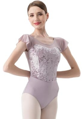 flexdans Damen Ballettanzug, Ballett Trikot Ballettbody Tanz Body Gymnastikanzug Trikot Kurzarm Bodysuit für Erwachsene (D037-Lila-S)