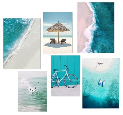 milaosk 6 Poster Set Wohnzimmer Moderne Blaue Strand Wandbilder Poster & Kunstdrucke Deko für Poster Aesthetic im Wohn und Schlafzimmerflur - Ohne Rahmen