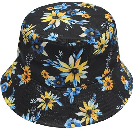 ZLYC Männer Frauen Sommer Fischerhüte Obst Hut, Schwarze Blume, One Size