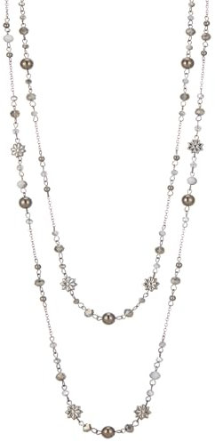 FULU AUTUMN Lange Perlenkette Damen Silber Schwarz Statement Kette Modeschmuck Kett Lang Vintage Schmuck Geburtstag Geschenke für Frauen(Grey)