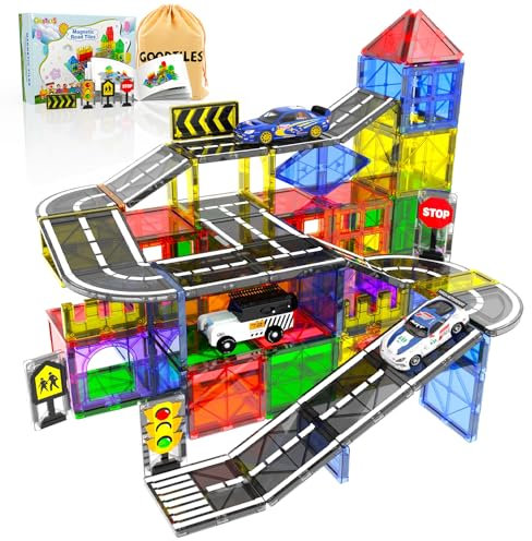 Magnetic Tiles - Road Set, Magnetic Building Blocks, Preschool Montessori Toys Gift for 3+ Year Old Boys and Girls, Sensory Christmas Toys for Kids Aged 3-5 and 4-8, Ideas for Kid with Autism