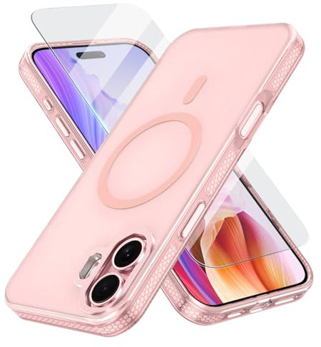 MATEPROX Custodia per iPhone 16 Plus, Compatibile con MagSafe e Protezione Schermo, Cover Magnetica Opaca Traslucida Sottile, Custodias Protettiva per iPhone 16 Plus 2024-Rosa