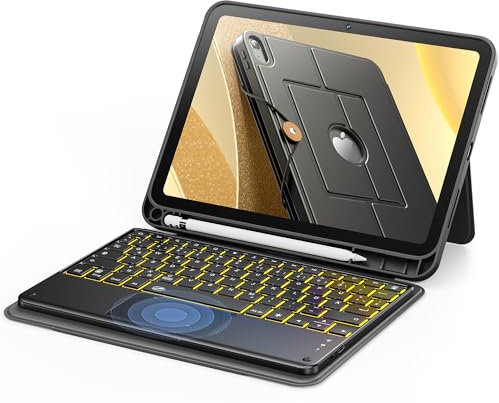 INFILAND Hülle mit Tastatur für iPad (A16) 11./10. Generation (2025/2022) - 7 Farben Beleuchtete, Präzises Touchpad, Magnetisch Abnehmbar, Verstellbare Blickwinkel (Schwarz)