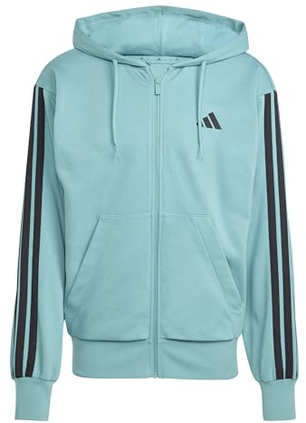 Adidas Homme Essential Three Stripes French Terry Fullzip Hoodie, Powder Teal/Black, S