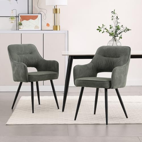 chairus 2er Set Esszimmerstühle Gepolsterte Küchenstühle aus Chenille Essstühle Armlehnstuhl für Wohnzimmer Akzentstühle mit Armlehne Schlafzimmer (Grün)