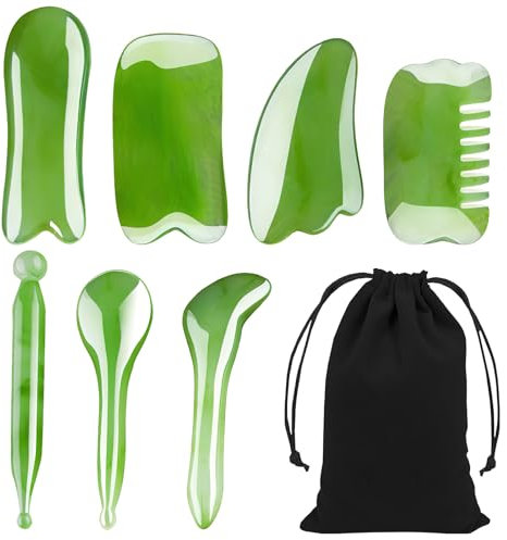 APOMOONS 7 Stück Gua Sha Massagewerkzeug Set, Akupressurstift Face Massager, Kopf Massage Faszienstab Akupressur Massageset, Harz Massage Zubehör Gua Sha für Gesicht Rücken Arme Beine (Grün)