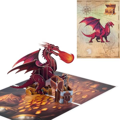 Pop Up Geburtstagskarte,3D Drachen und Schätze Karte