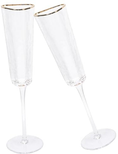CONGARTENO 2 Pezzi Bicchiere di flauto da cocktail Cristalleria tostatura bordo oro flauto calice di vino per bicchieri da bere in bicchieri da flauto Trasparente