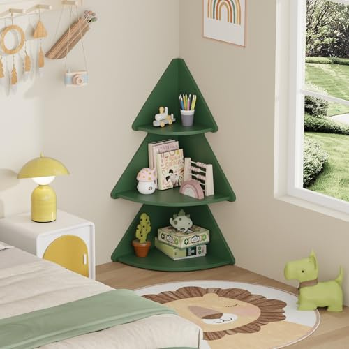 NICEME Kids Bookshelf Toddler Bookcase for Nursery, Toys Box Storage Unit Children's Book Shelf Organiser for Kids Room (Green,Corner Shelf)