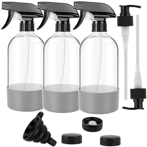 Accmuzzy Sprühflasche Pflanzen Glas,Sprühflasche Haare,Leere Nachfüllbarer Glassprühflaschen mit Justierbarer Düse (3 Stk Transparent)