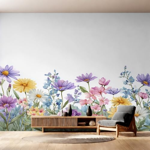 Generisch Wandtapete Wildblumen Tapete Rosa Lila Grün 200x140 cm, Tapeten Schlafzimmer Bunt Botanische Blumen Fototapete Wohnzimmer, Vliestapete Wanddeko, Motivtapeten w6g19