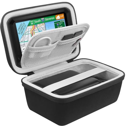 BOVKE Navi Tasche für 5-5.5 Zoll Tomtom Navigationsgerät GO, Garmin DriveSmart 55/Drive 51/52/53, Garmin zūmo XT/zūmo 396 Navigationsgerät, Mesh Tasche für Auto Ladegerät, USB Kabel, schwarz