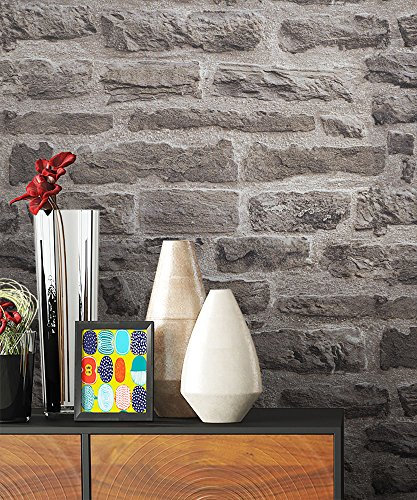 NEWROOM Steintapete Tapete Beige Mauer Stein Modern Vliestapete Grau Vlies moderne Design 3D Optik Steintapete Ziegelstein Backstein Mauerwerk Klinker Loft inkl. Tapezier Ratgeber