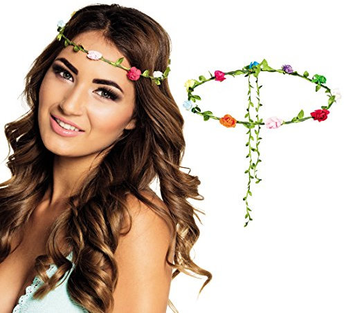 Amakando Blumenhaarband - bunt - Blumen Haarreif Flower Power Kopfschmuck Hippie Haarschmuck Blumenkind 60er Jahre Stirnband mit Blumen Blumen Haarreif