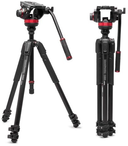 Manfrotto 055 Video Tripod w/502 Video Fluid Head, Aluminium, Professional Heavy Duty Tripod-System, with Levelling Column, Lever Lock, Camera Tripod Stand, for DSLR/Mirrorless Cameras, Camcorders