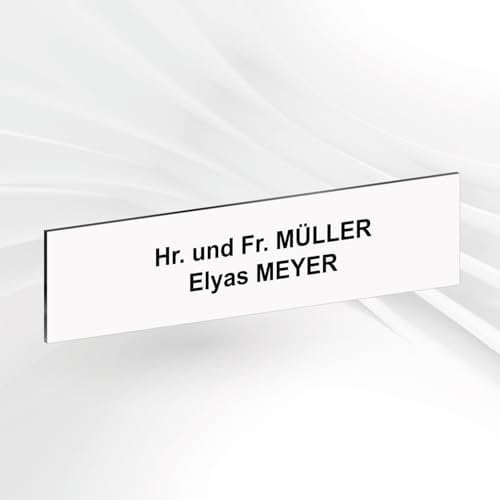 Personalisierte PVC Briefkastenschild mit selbstklebender Rückseite – 10 x 2,5 cm – Lasergravur – 20 Farben verfügbar (Weiß - Schwarzer Text)