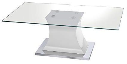 DRW Couchtisch aus Glas, Holz und Metall in transparent, weiß und verchromt, 120 x 60 x 45 cm