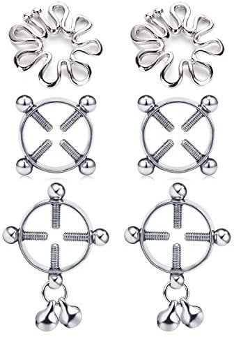 JFORYOU Fake Non-Pierced Brustwarzenpiercing Shield Screw Einstellbarer Kreis Nickelfrei Chirurgenstahl Non Piercing Körper Schmuck 3 Paar