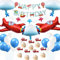 JOYMEMO Flugzeug Geburtstag Dekorationen Vintage Flugzeug Cloud Folienballons Geburtstag Banner Cake Topper für Flugzeug Party Supplies