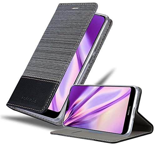 Cadorabo Hülle kompatibel mit Nokia 7,1 aus Premium Jeans und Kunst Leder Flip Klappbare Stoßfeste Magnetische [Standfunktion] [Kartenfächern] Cover Hülle für Nokia 7,1 Tasche in Grau