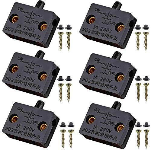 VISSQH 6Pcs Interruptor para Armarios,Empuje de superficie Interruptor de contacto para puerta de mueble Iluminación Interruptor automático 1A 250V la luz de puerta del interruptor del empuje negro