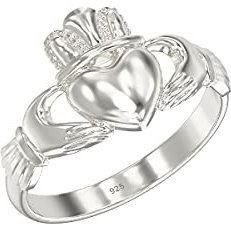 Aeon Silver Claddagh Ring - 925 Sterling Silver Heart Shape Rings, Size R | Irish Celtic Jewellery Gifts for Women & Men | Unisex