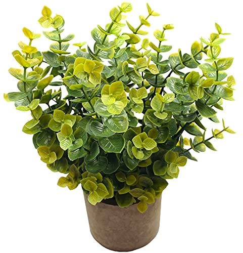 Svenee Mini-Topfpflanzen, künstlich, beflockt, Eukalyptus-Grün in Töpfen, künstliche Topfkräuter, kleine Zimmerpflanzen für drinnen und draußen, Tischdekoration, Tafelaufsatz, Garten, Bauernhaus (1)