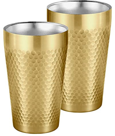 BEFOY Vaso de pinta – Vaso de doble capa de pared de acero inoxidable irrompible para bebidas calientes y frías para el hogar y al aire libre (dorado, 2 unidades (paquete de 1))