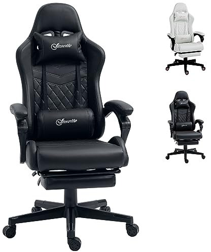 Vinsetto Computer Gaming Chair with Footrest, Video Gaming Chair for Adults with 130° Reclining Back, Desk Chair with Lumbar Support and Adjustable Height, Black