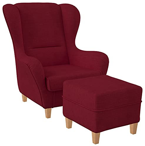 Supellex Ohrensessel »Sofia«, Design Webstoff Vienna, Rubin-Rot (Design-Nr.: 5159), wahlweise mit Hocker (inkl. Hocker)