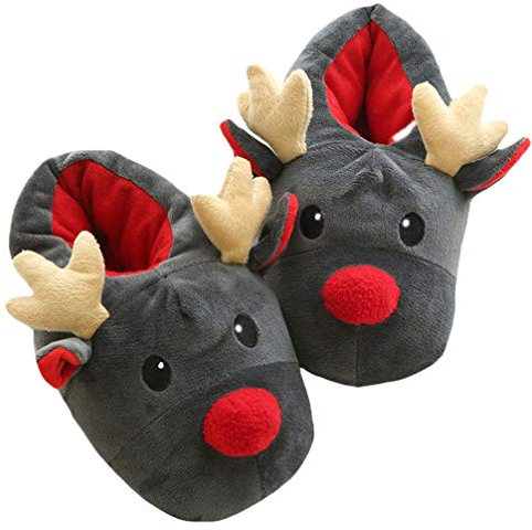 Generic Winter Hausschuhe Weihnachten Rentier Hausschuhe: 1 Paar Fuzzy Plüsch Warme Pelzigen Elk Deer Haus Schuhe für Innen Schlafzimmer Grau 104409V0SER 36.5 EU